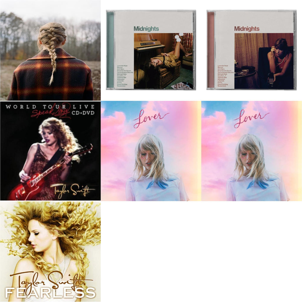 Taylor Swift - Evermore (X) & Midnights (X) (Jade Green CD) & Midnights (X) (Blood Moon CD) & Speak Now World Tour Live (CD/DVD) & Lover (Deluxe) (Version 1) & Lover & Fearless