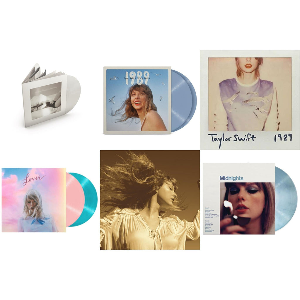 Fearless (Taylor's Version) (Gold Vinyl/3LP) & Midnights (X) (Moonstone Blue LP Vinyl) & 1989 (Taylor's Version) (2LP/Crystal Skies Blue Vinyl) & Tortured Poets Department (X) (Ghosted White Vinyl/2LP/Manuscript- Bonus Track) & Lover & 1989
