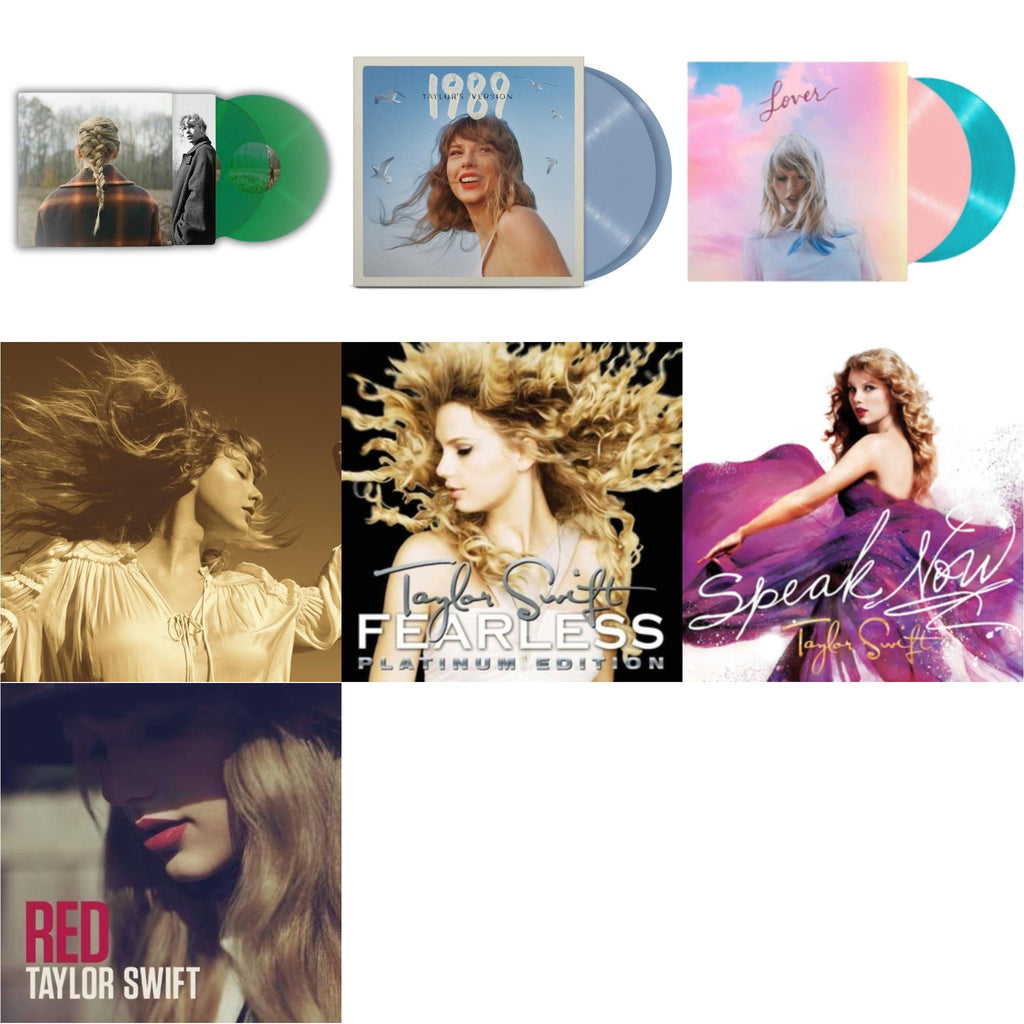 Taylor Swift - Taylor Swift - Evermore (Translucent Green Vinyl/2LP) & Fearless (Taylor's Version) (Gold Vinyl/3LP) & 1989 (Taylor's Version) (2LP/Crystal Skies Blue Vinyl) & Lover & Speak Now & Red & Fearless Platinum Edition