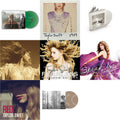 Taylor Swift - Folklore (X) (Beige Vinyl/2LP) & Taylor Swift - Evermore (Translucent Green Vinyl/2LP) & Fearless (Taylor's Version) (Gold Vinyl/3LP) & Tortured Poets Department (X) (Ghosted White Vinyl/2LP/Manuscript- Bonus Track) & 1989 & Speak Now