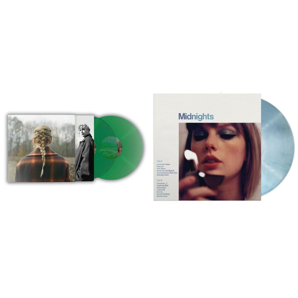 Taylor Swift - Evermore (Translucent Green Vinyl/2LP) & Midnights (X) (Moonstone Blue LP Vinyl)