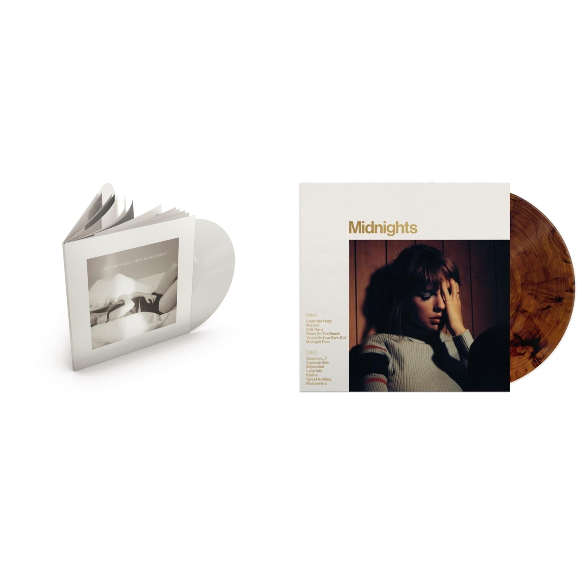 Midnights (X) (Mahogany Color LP Vinyl) & Tortured Poets Department (X) (Ghosted White Vinyl/2LP/Manuscript- Bonus Track)