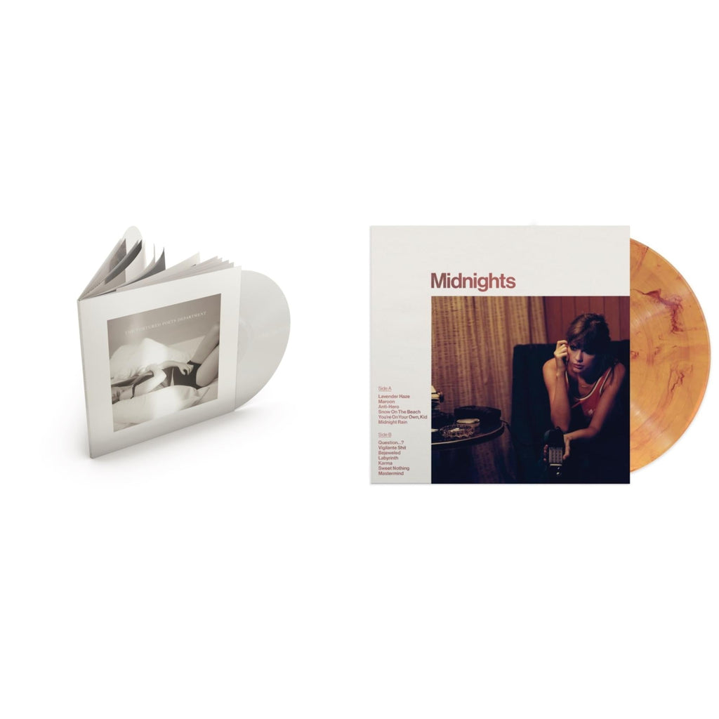Taylor Swift - Midnights (X) (Blood Moon LP Vinyl) & Tortured Poets Department (X) (Ghosted White Vinyl/2LP/Manuscript- Bonus Track)