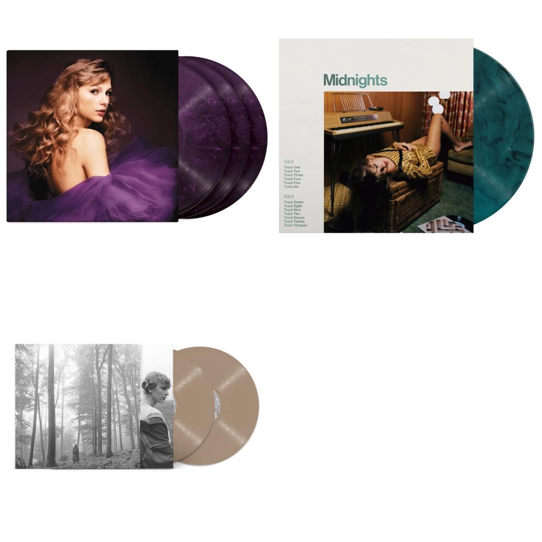 Fearless (Taylor's Version) (Gold Vinyl/3LP) & Midnights (X) (Jade Green LP Vinyl) & Speak Now (Taylor's Version) (Violet Marbled Vinyl/3LP)