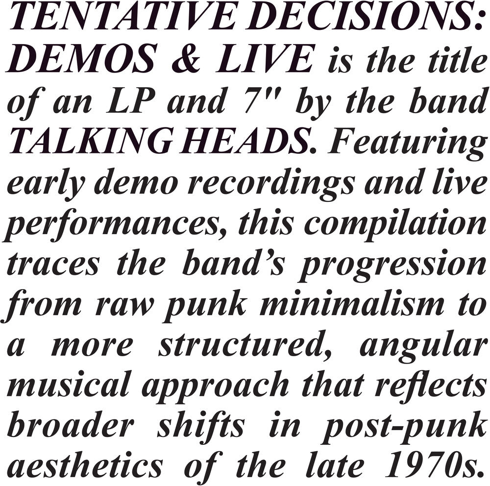 Talking Heads – Tentative Decisions: Demos & Live (LP and 7" Vinyl) Vinyl Record
