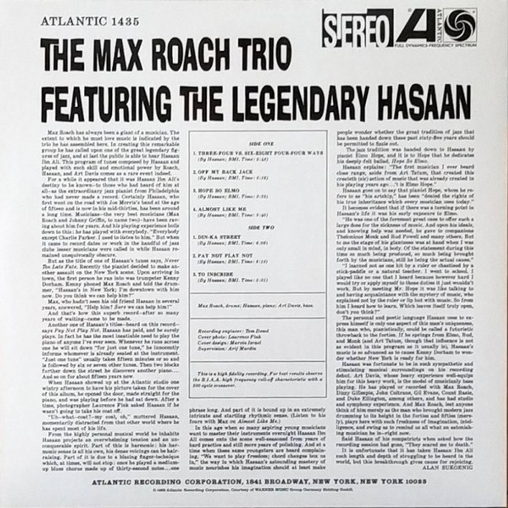 The Max Roach Trio Featuring the Legendary Hasaan (LP Vinyl) Vinyl Record