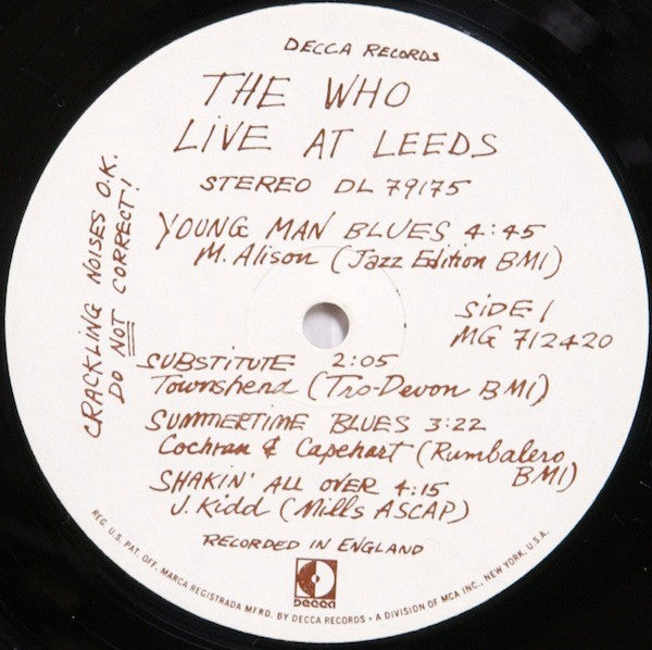 The Who – Live At Leeds (LP Vinyl) Vinyl Record