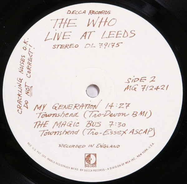 The Who – Live At Leeds (LP Vinyl) Vinyl Record