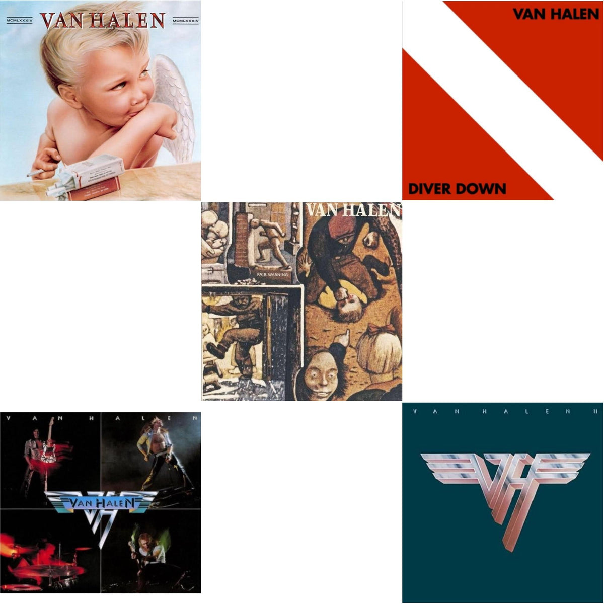Van Halen - 1984 & Van Halen (Digitally Remastered) & Fair Warning & Diver Down & Van Halen Ii (180G/Remastered) - LP Vinyl Bundle