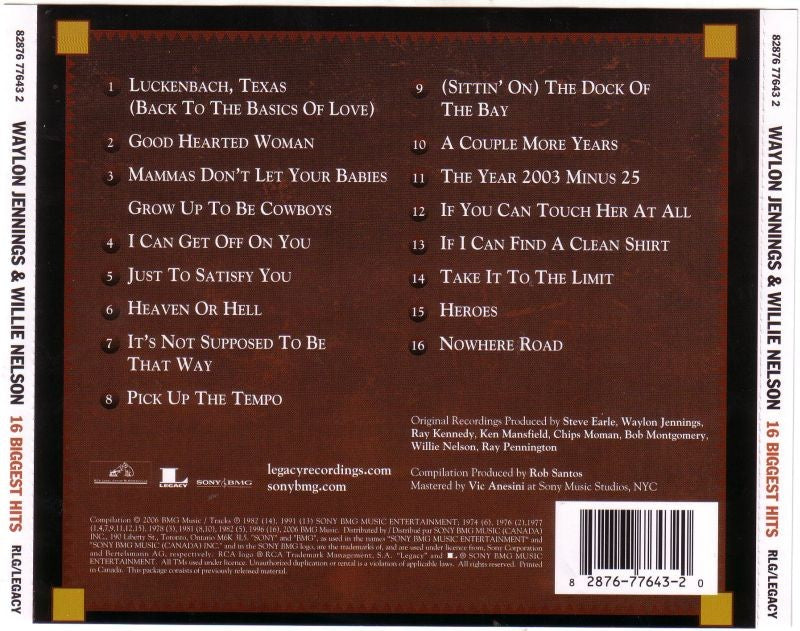 Waylon Jennings – 16 Biggest Hits Music CD