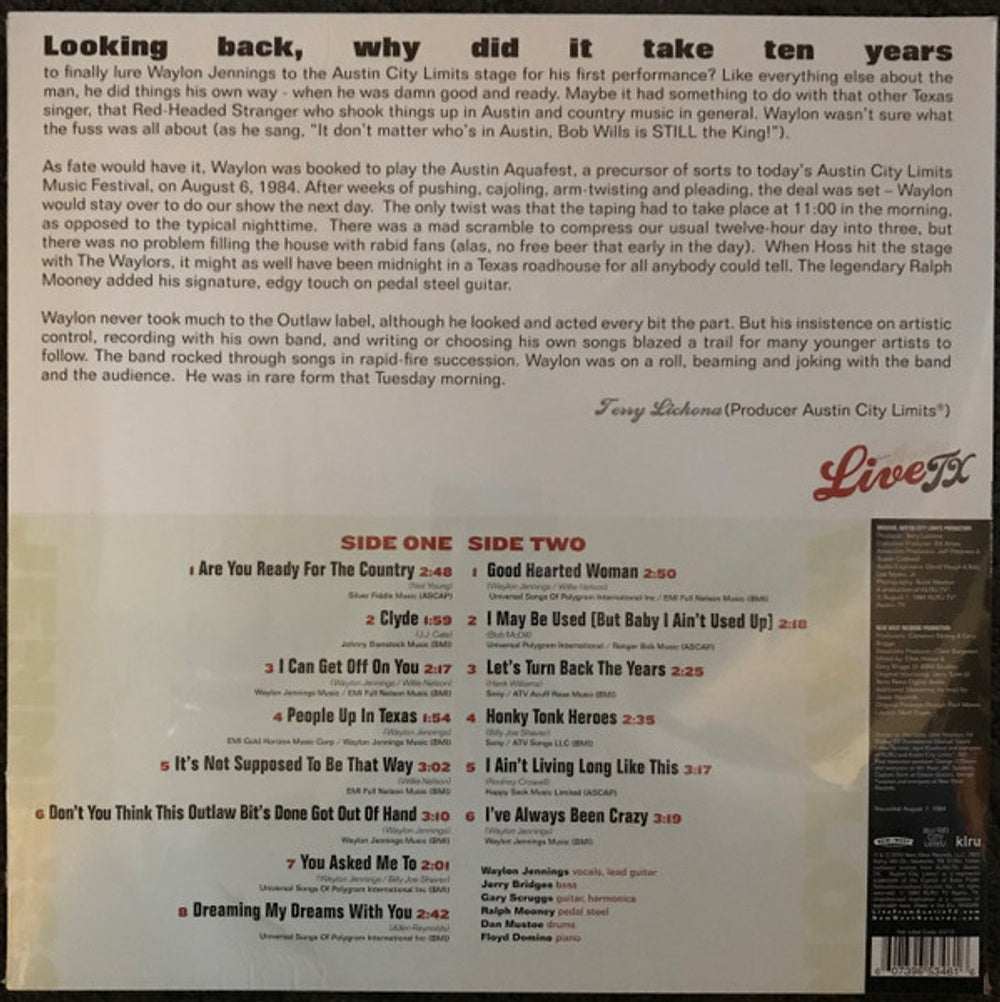 Waylon Jennings – Live From Austin, TX '84 (LP Vinyl) Vinyl Record