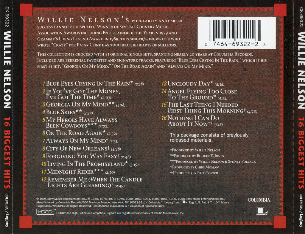 Willie Nelson – 16 Biggest Hits Music CD