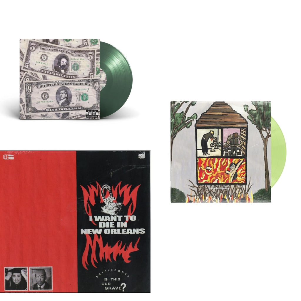 $Uicideboy$ - New World Depression (Coke Bottle LP Vinyl) & I Want To Die In New Orleans (Red/Black LP Vinyl) & Long Term Effects Of Suffering (Glow Green LP Vinyl)
