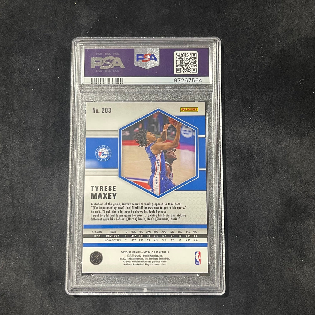 2021 Panini Mosaic #203 Tyrese Maxey signed card  PSA 9 Auto 10