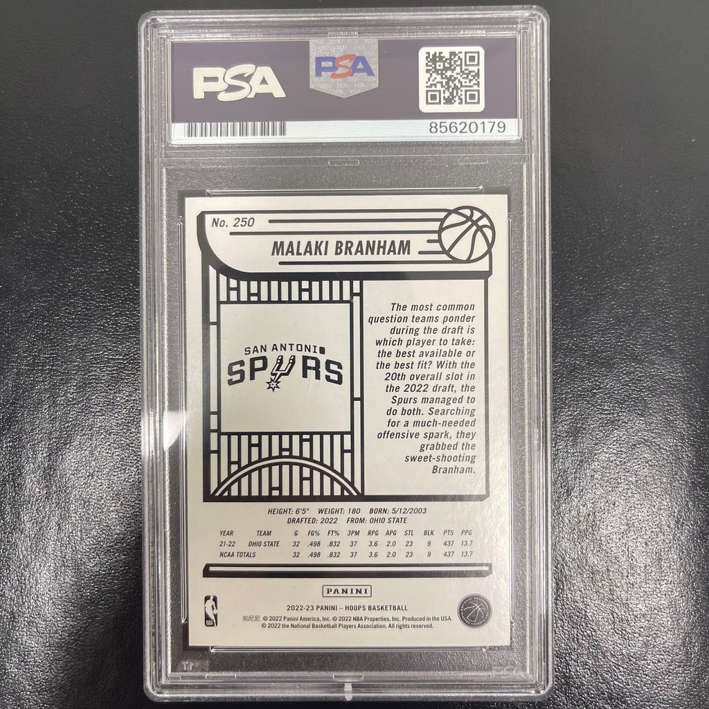 2022-23 Panini Hoops #250 Malaki Branham signed card PSA Spurs