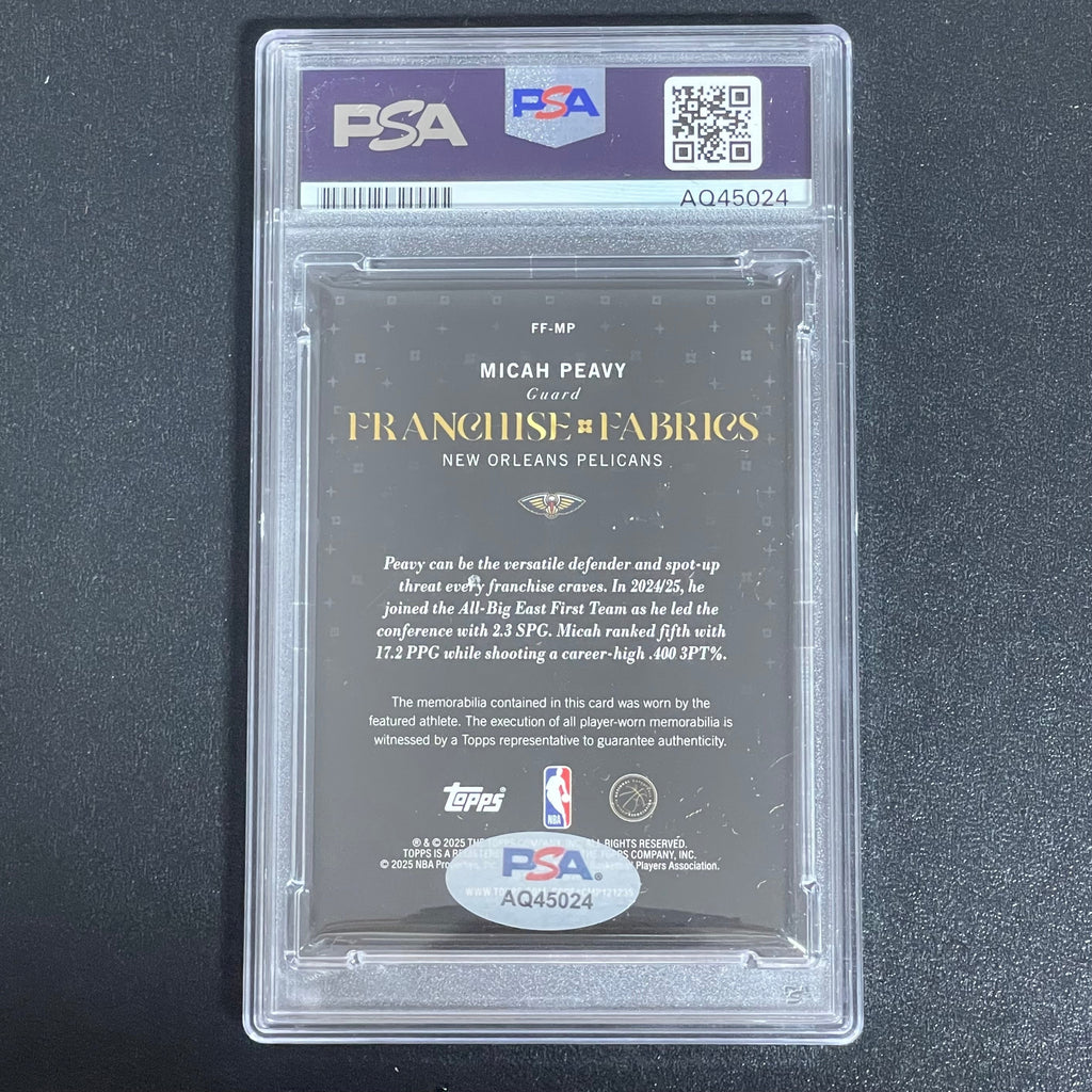 2025-26 Topps Basketball Franchise Fabrics #FF-MP Micah Peavy Signed Card PSA