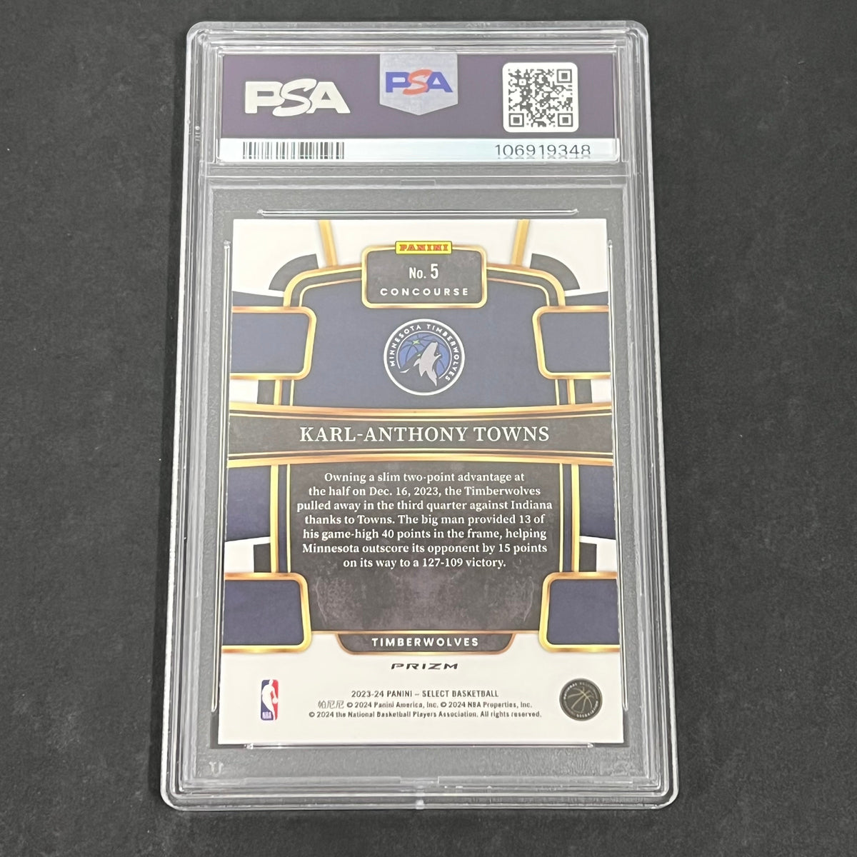 2023 Panini Select #5 Karl-Anthony Towns Silver Prizm signed card PSA 6 Auto A