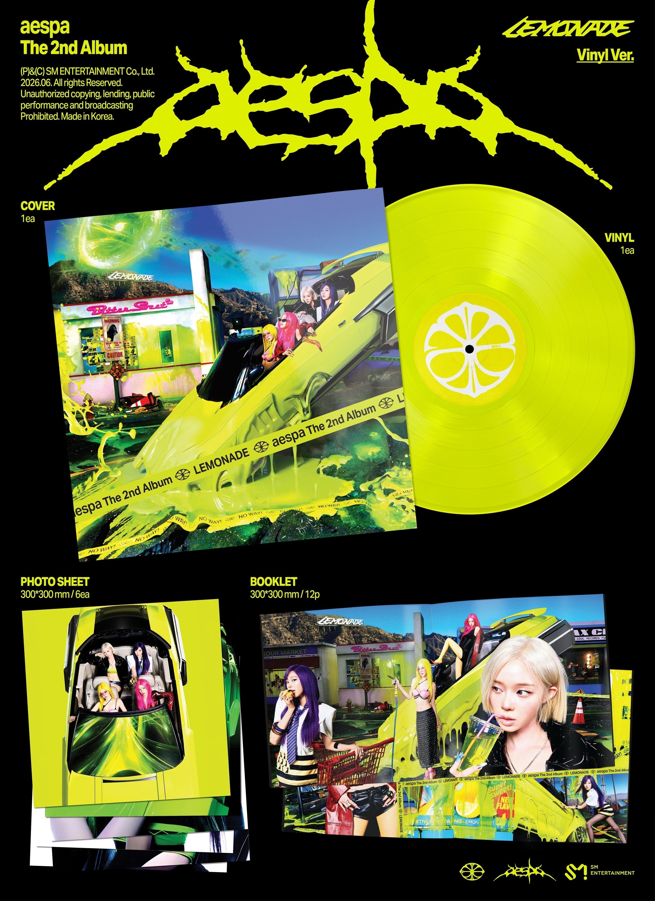 PRE-ORDER aespa - The 2Nd Album ‘Lemonade’ [Neon Yellow Vinyl] Vinyl Record