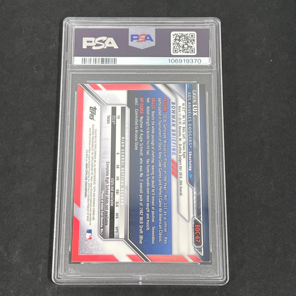 2016 Bowman Draft #BDC67 Gavin Lux Chrome signed card PSA 8 Auto A