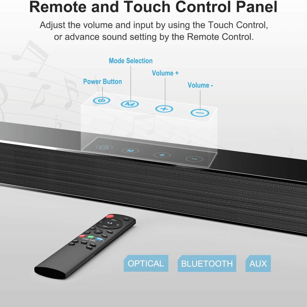 Norcent KB2020 Black Mamba Series 25" 120W Bluetooth Sound Bar with Sub-Woofer