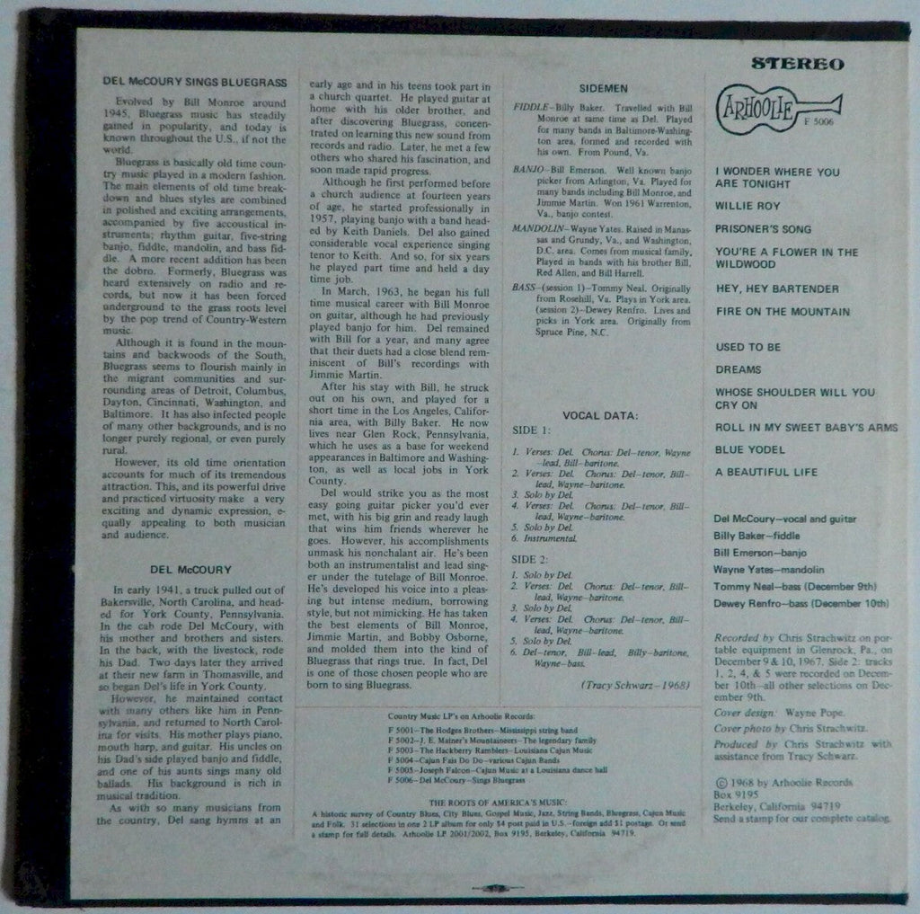 Del Mccoury – Del McCoury Sings Bluegrass (LP Vinyl) Vinyl Record