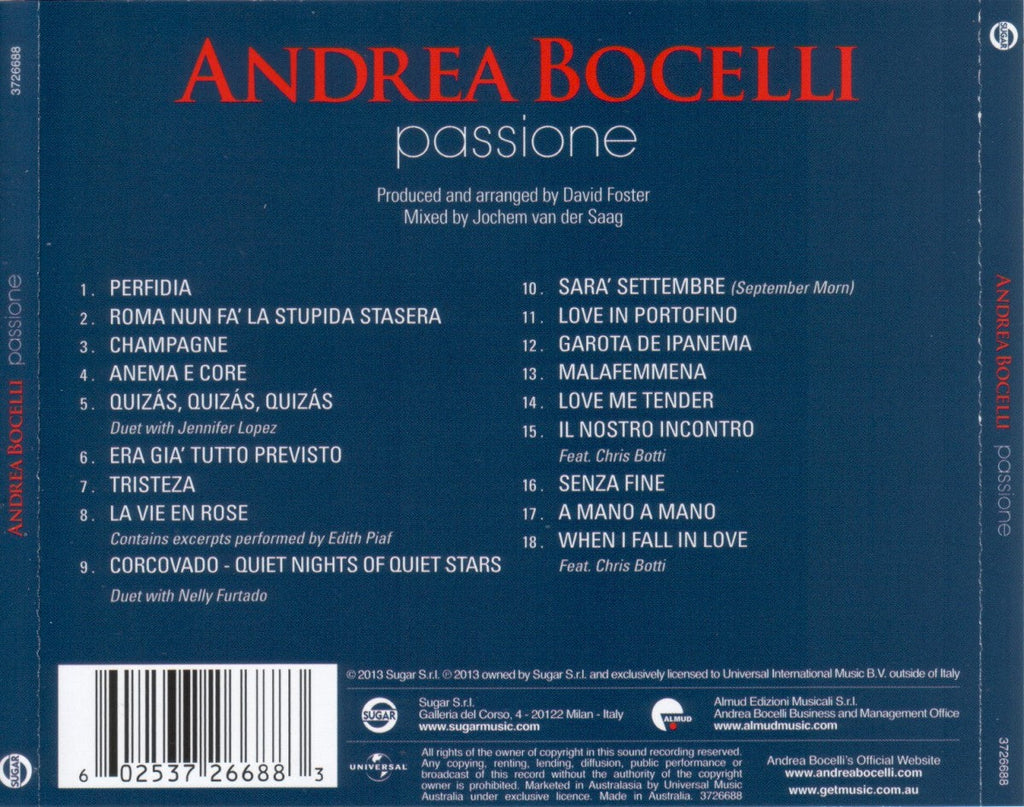 Andrea Bocelli – Passione Music CD