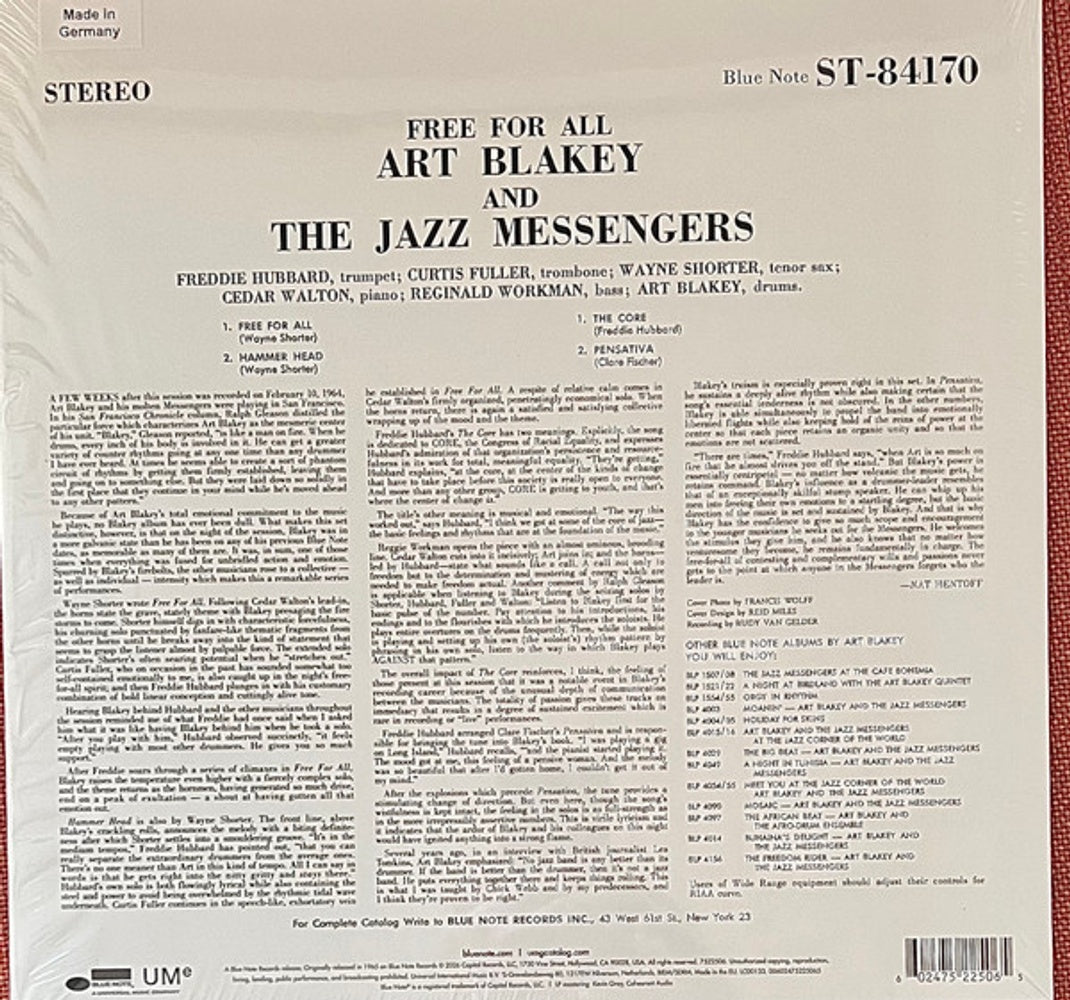 Art Blakey  & Jazz Messengers – Free For All (LP Vinyl) Vinyl Record