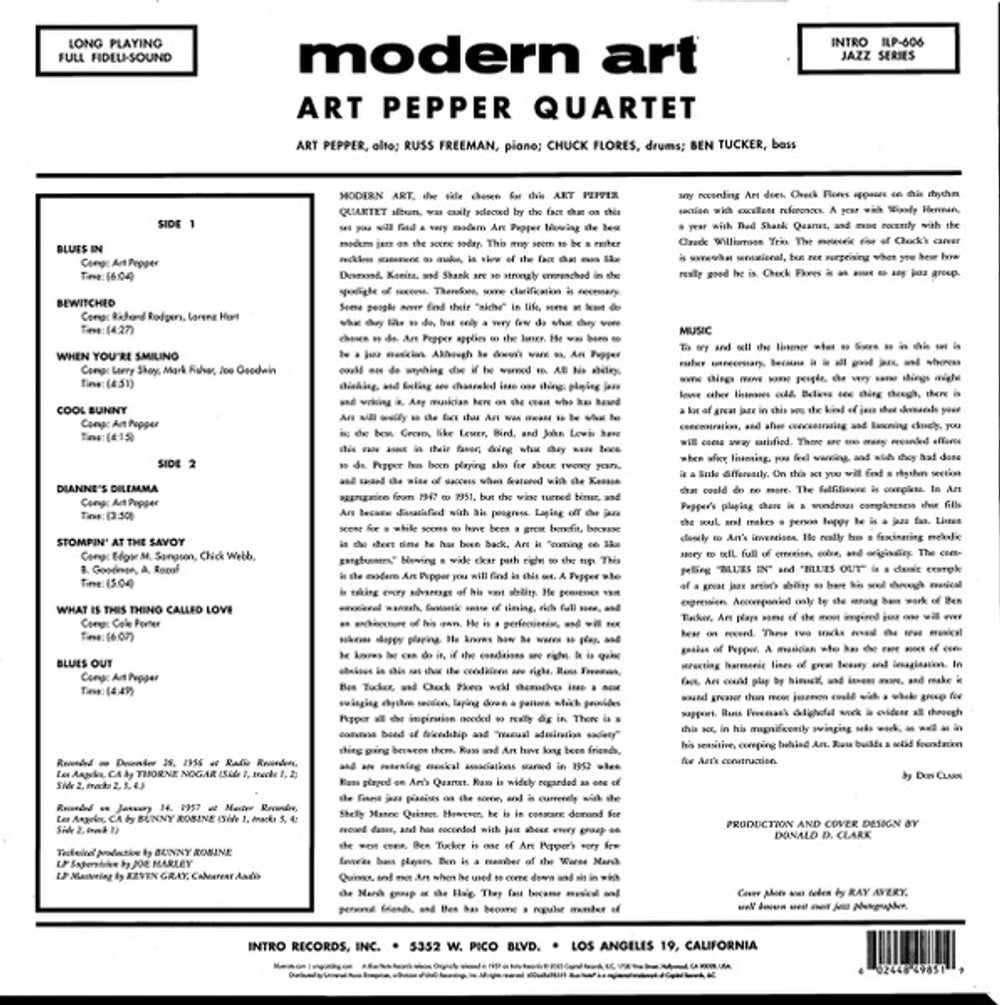 Art Pepper Quartet – Modern Art (LP Vinyl) Vinyl Record