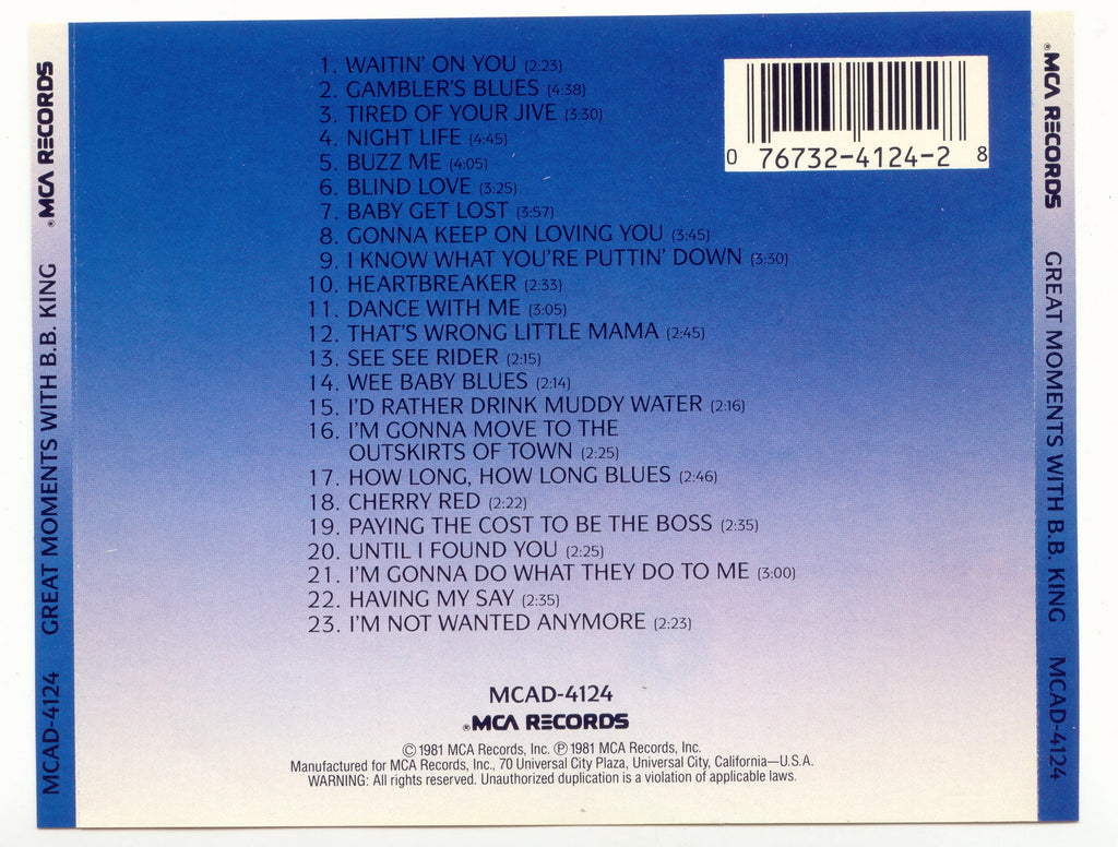 B.B. King – Great Moments with B.B. King Music CD