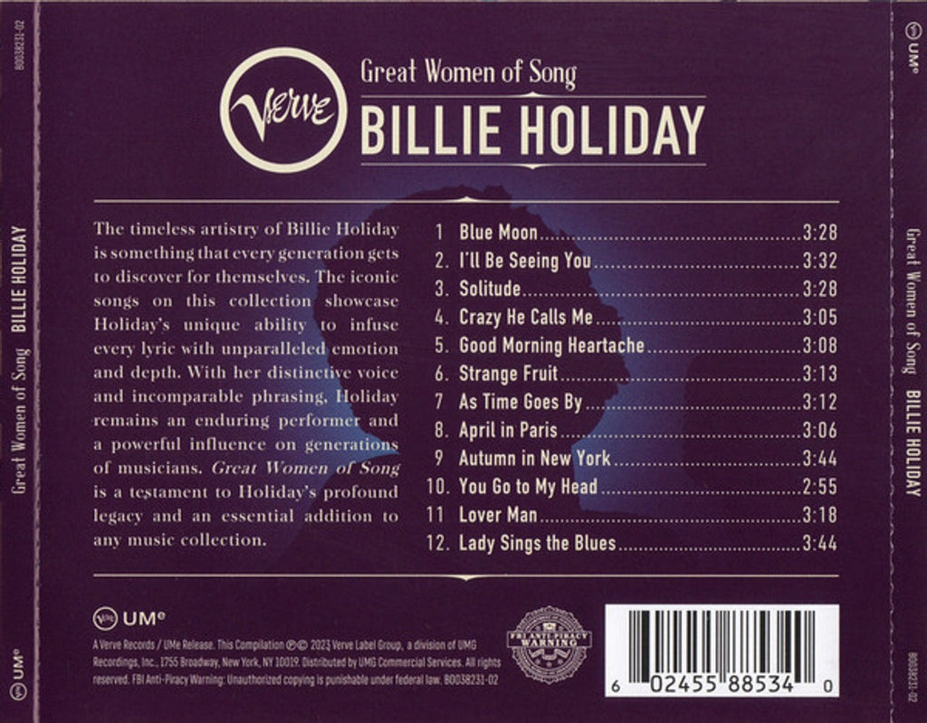 Billie Holiday – Great Women Of Song: Billie Holiday Music CD