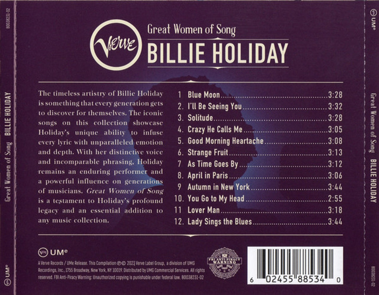 Billie Holiday – Great Women Of Song: Billie Holiday Music CD