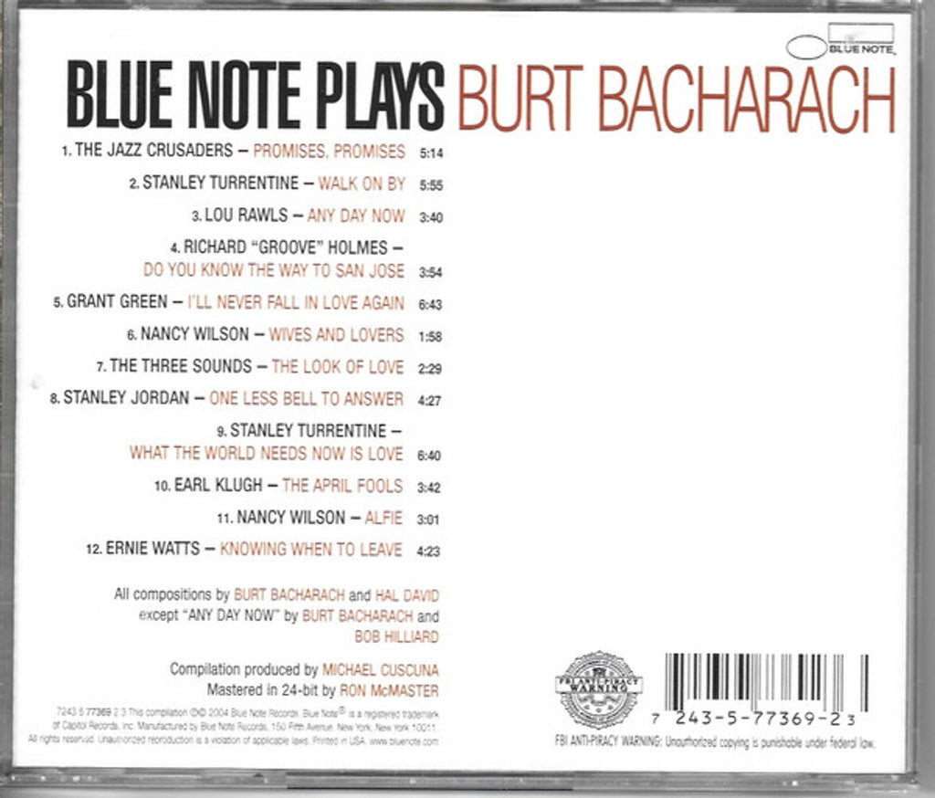 Blue Note Plays Burt Bacharach Music CD