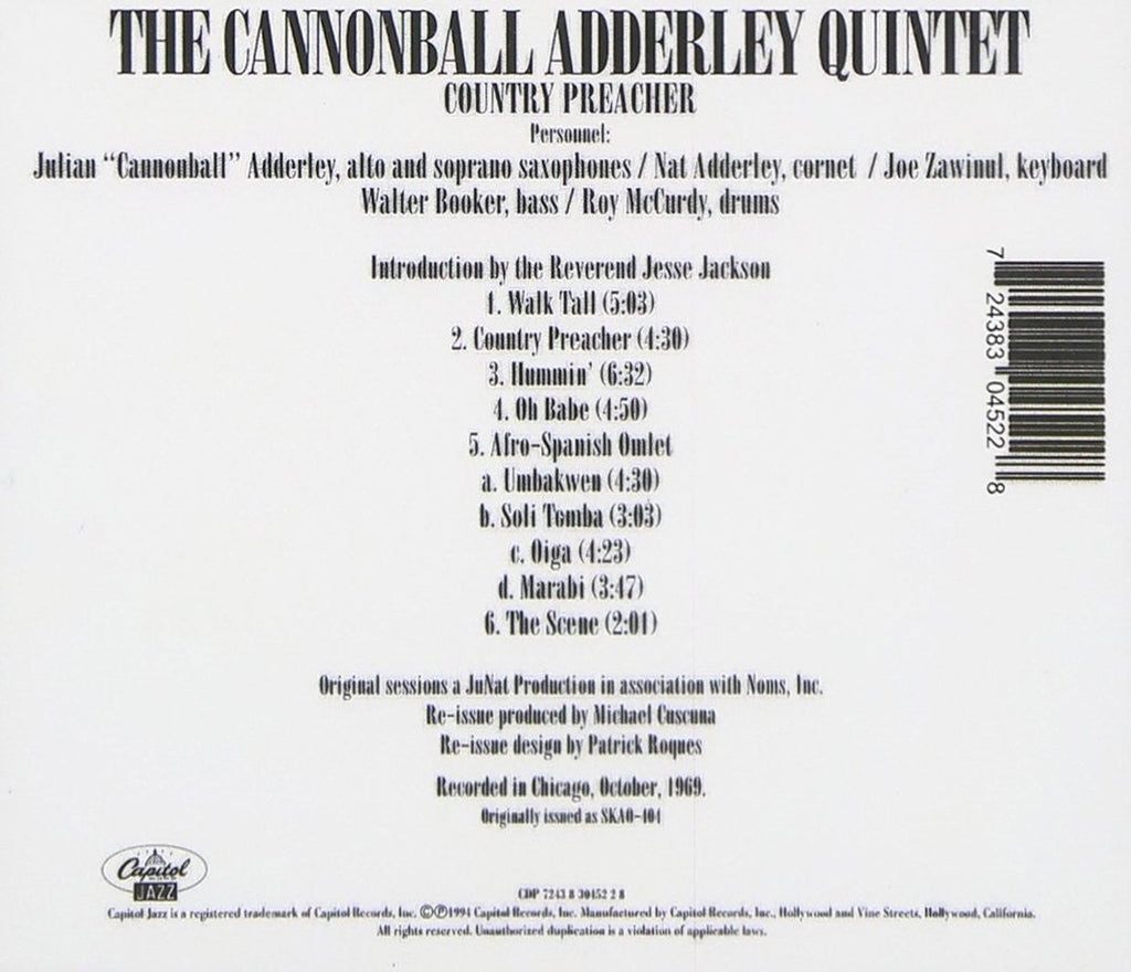The Cannonball Adderley Quintet – Country Preacher Music CD