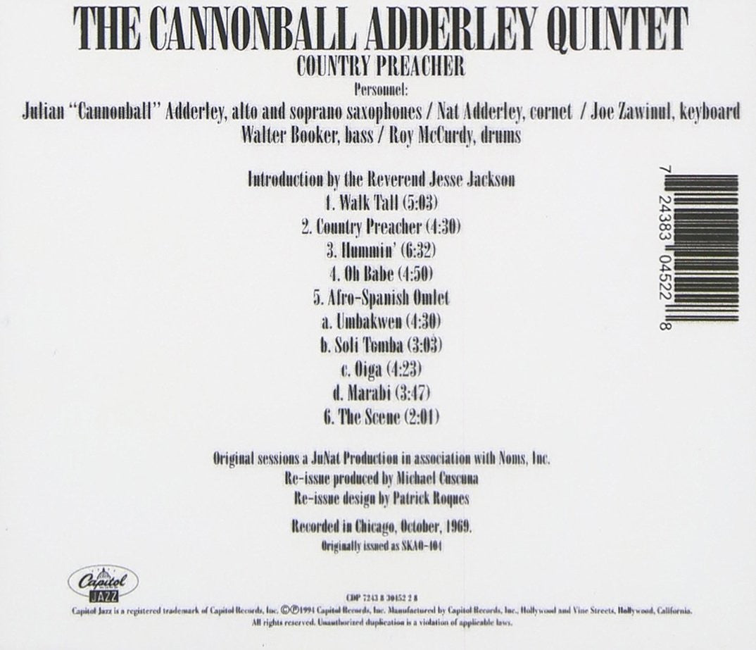 The Cannonball Adderley Quintet – Country Preacher Music CD