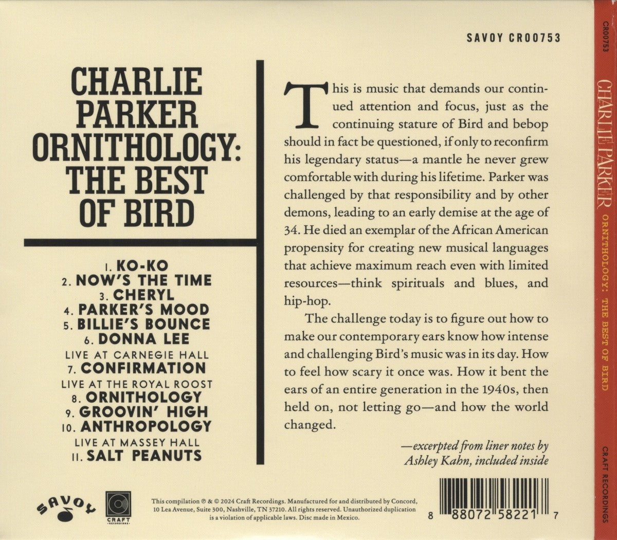 Charlie Parker – Ornithology: The Best Of Bird Music CD