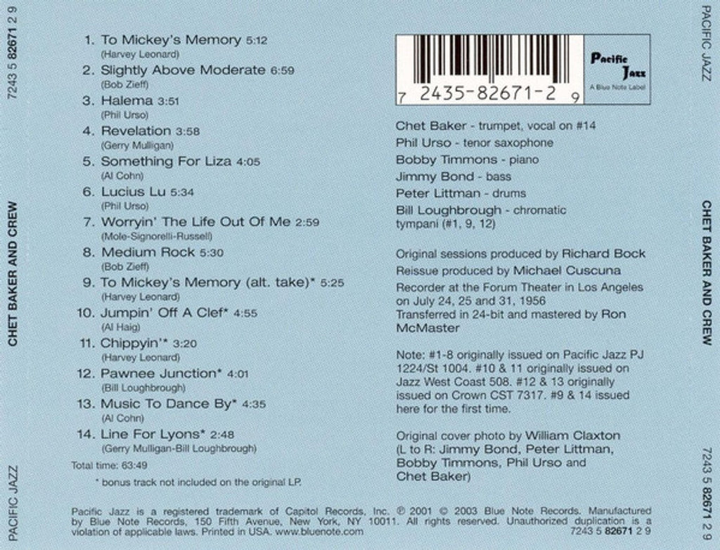 Chet Baker – Chet Baker & Crew Music CD