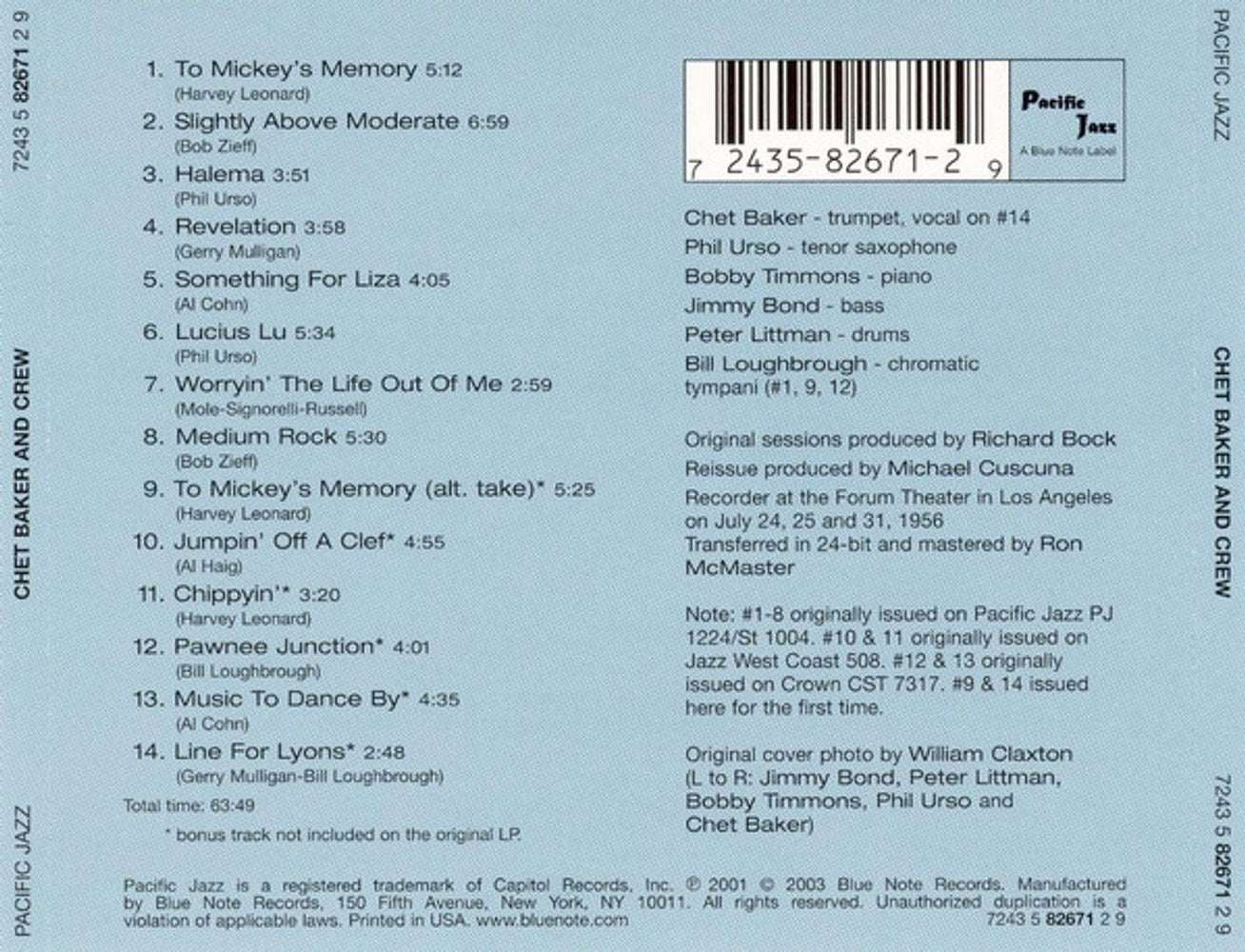 Chet Baker – Chet Baker & Crew Music CD