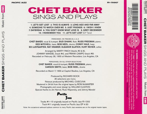 Chet Baker – Sings & Plays with Bud Shank, Russ Freeman, and Strings Music CD