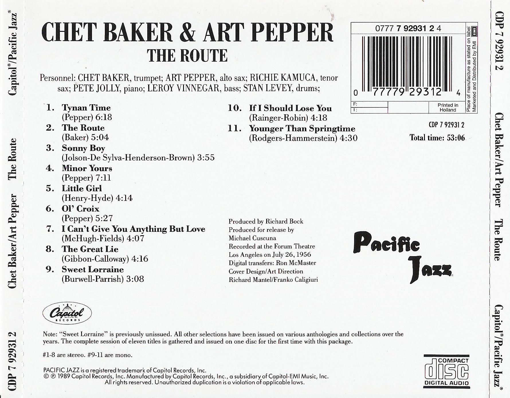 Chet Baker & Art Pepper – The Route Music CD