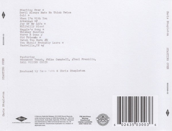 Chris Stapleton – Starting Over Music CD