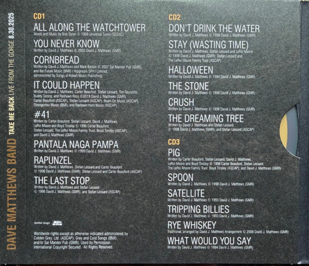Dave Matthews – Take Me Back / Live From the Gorge (3-CD) Music CD