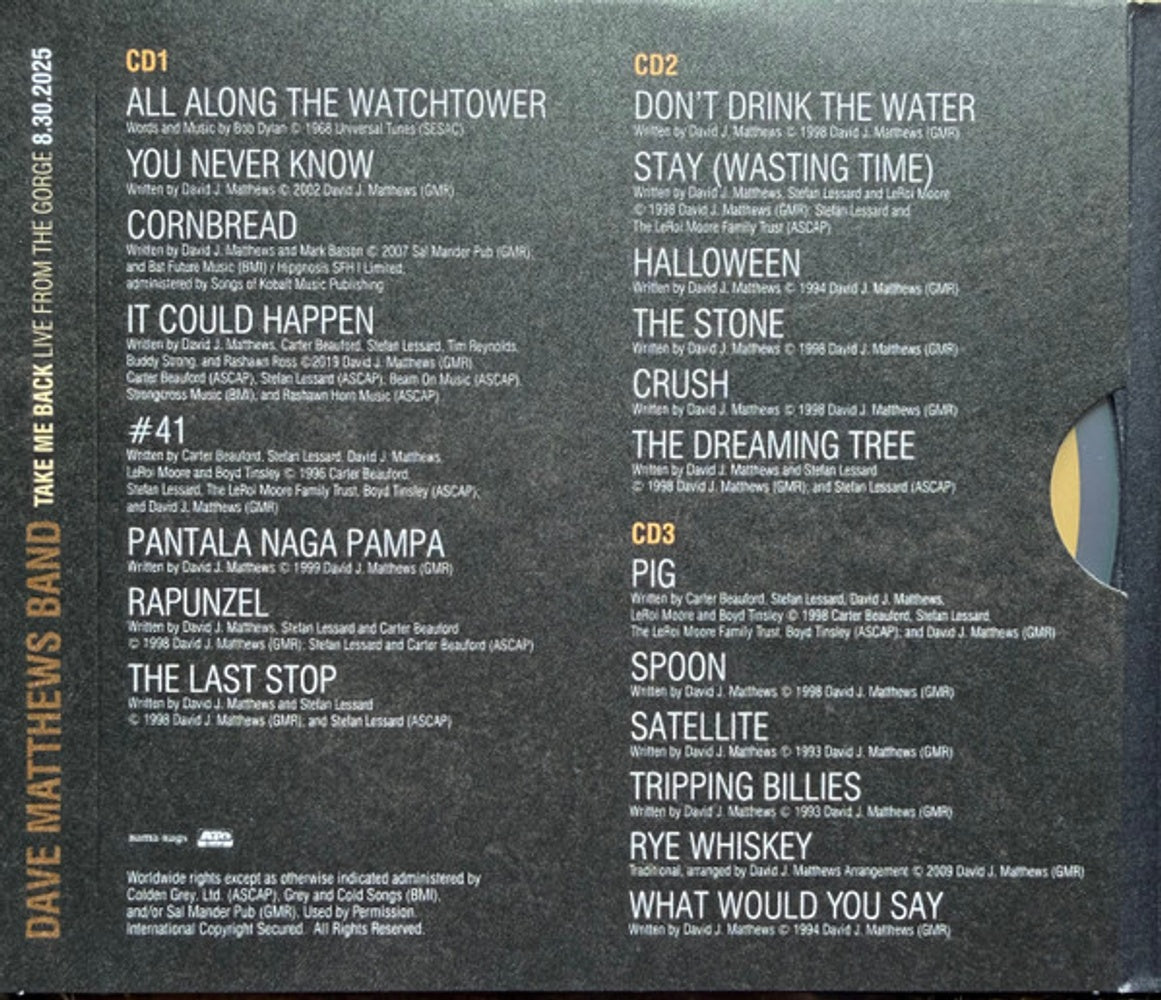 Dave Matthews – Take Me Back / Live From the Gorge (3-CD) Music CD