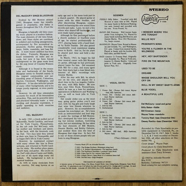 Del Mccoury – Del McCoury Sings Bluegrass (LP Vinyl) Vinyl Record