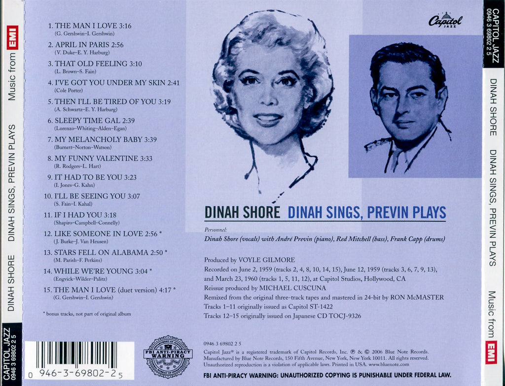 Dinah Shore – Dinah Sings Previn Plays Music CD