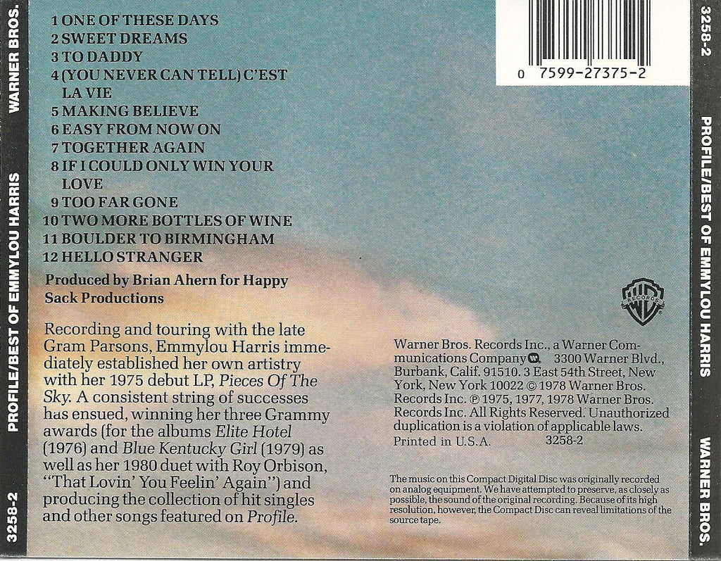 Emmylou Harris – Profile: Best Of Emmylou Harris (LP Vinyl) Vinyl Record