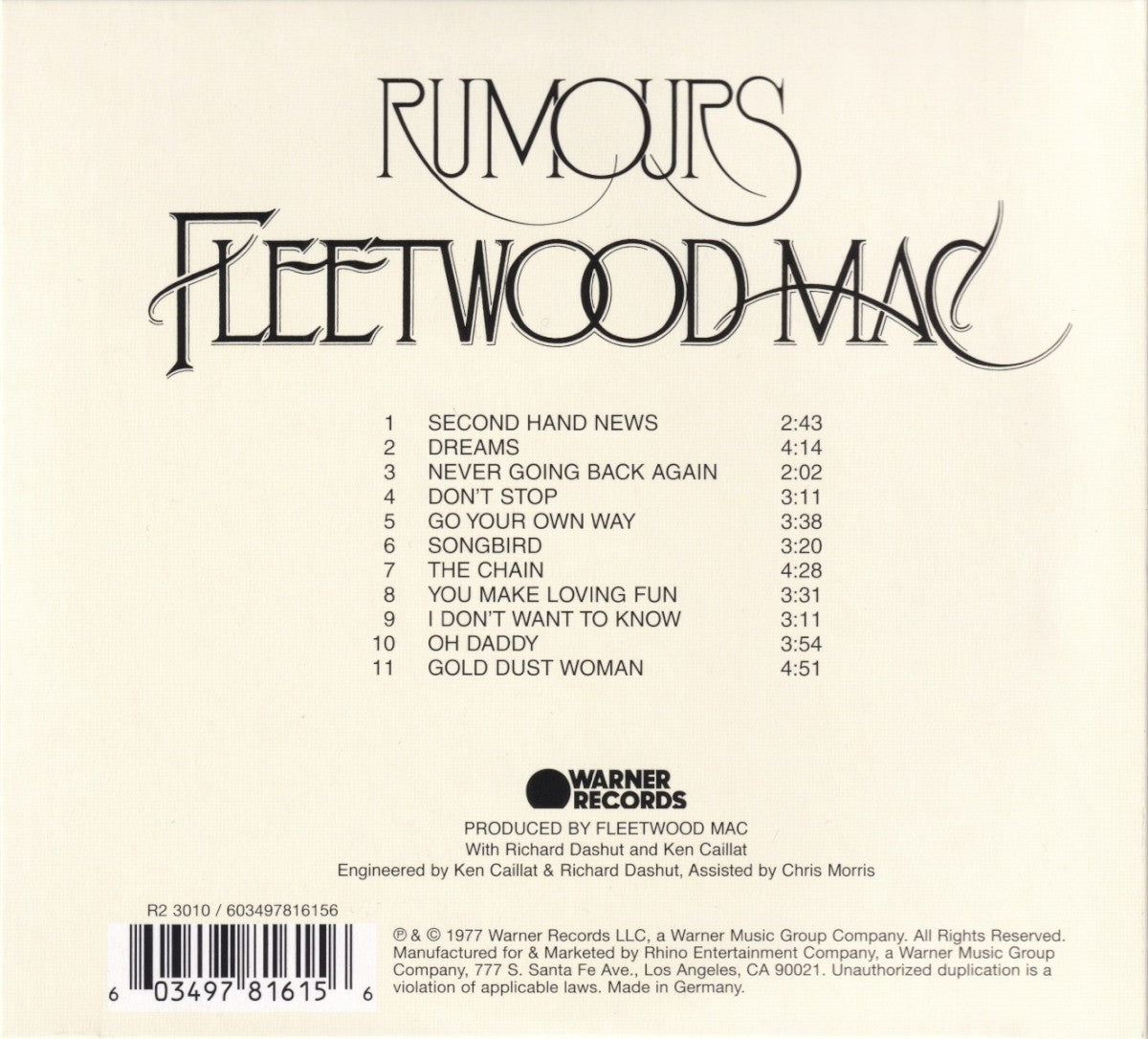 Fleetwood Mac – Rumours Music CD