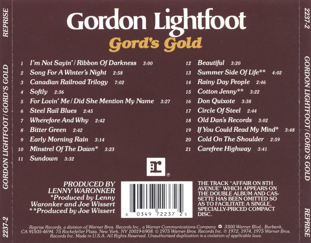 Gordon Lightfoot – Greatest Hits Music CD