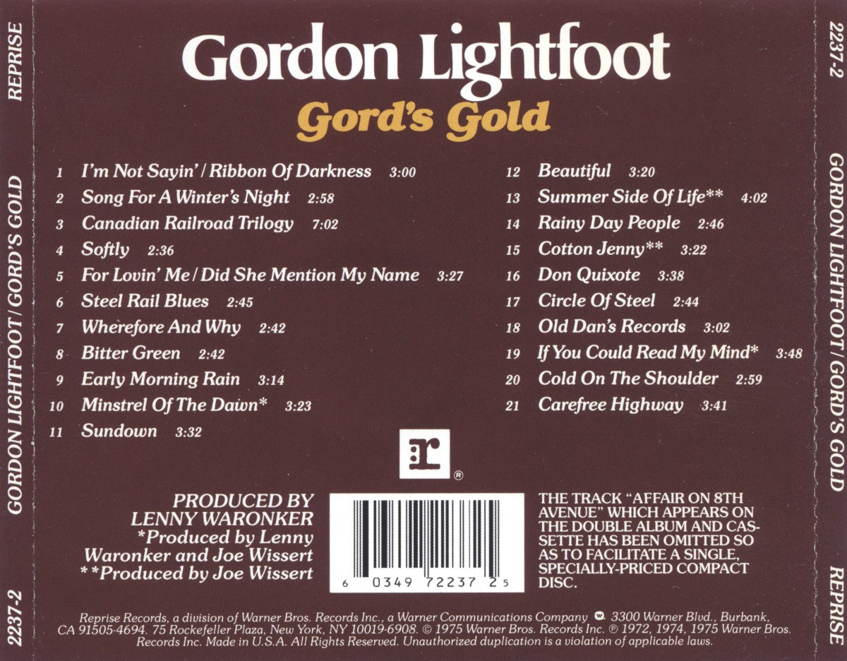 Gordon Lightfoot – Greatest Hits Music CD