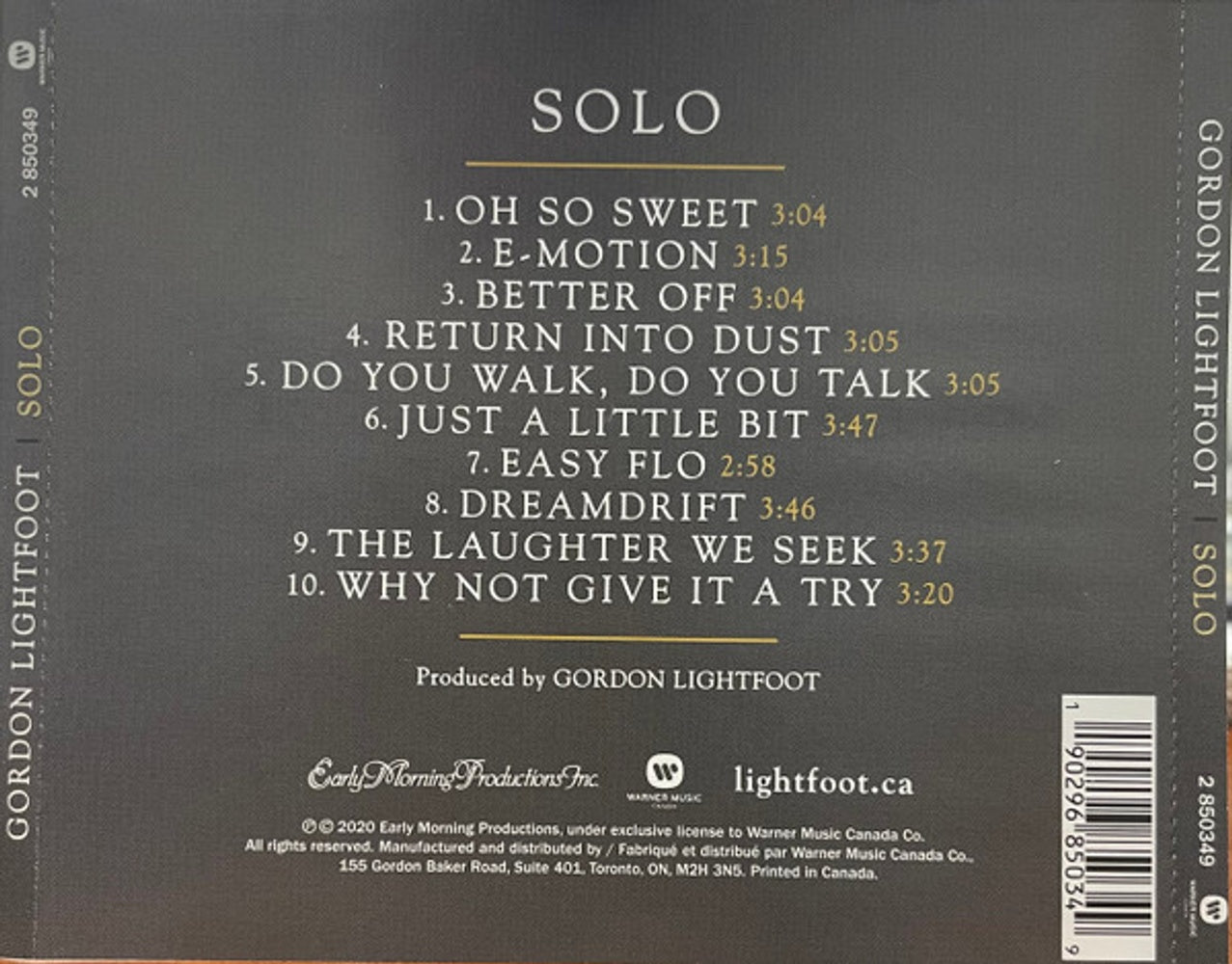 Gordon Lightfoot – Solo Music CD