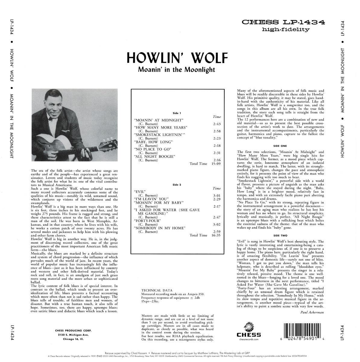 Howlin' Wolf – Moanin' In The Moonlight (LP Vinyl) Vinyl Record